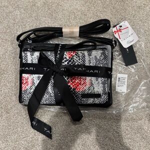 NWT Tahari 2-Piece Set - Black Crossbody Bag + Snakeskin Makeup Bag